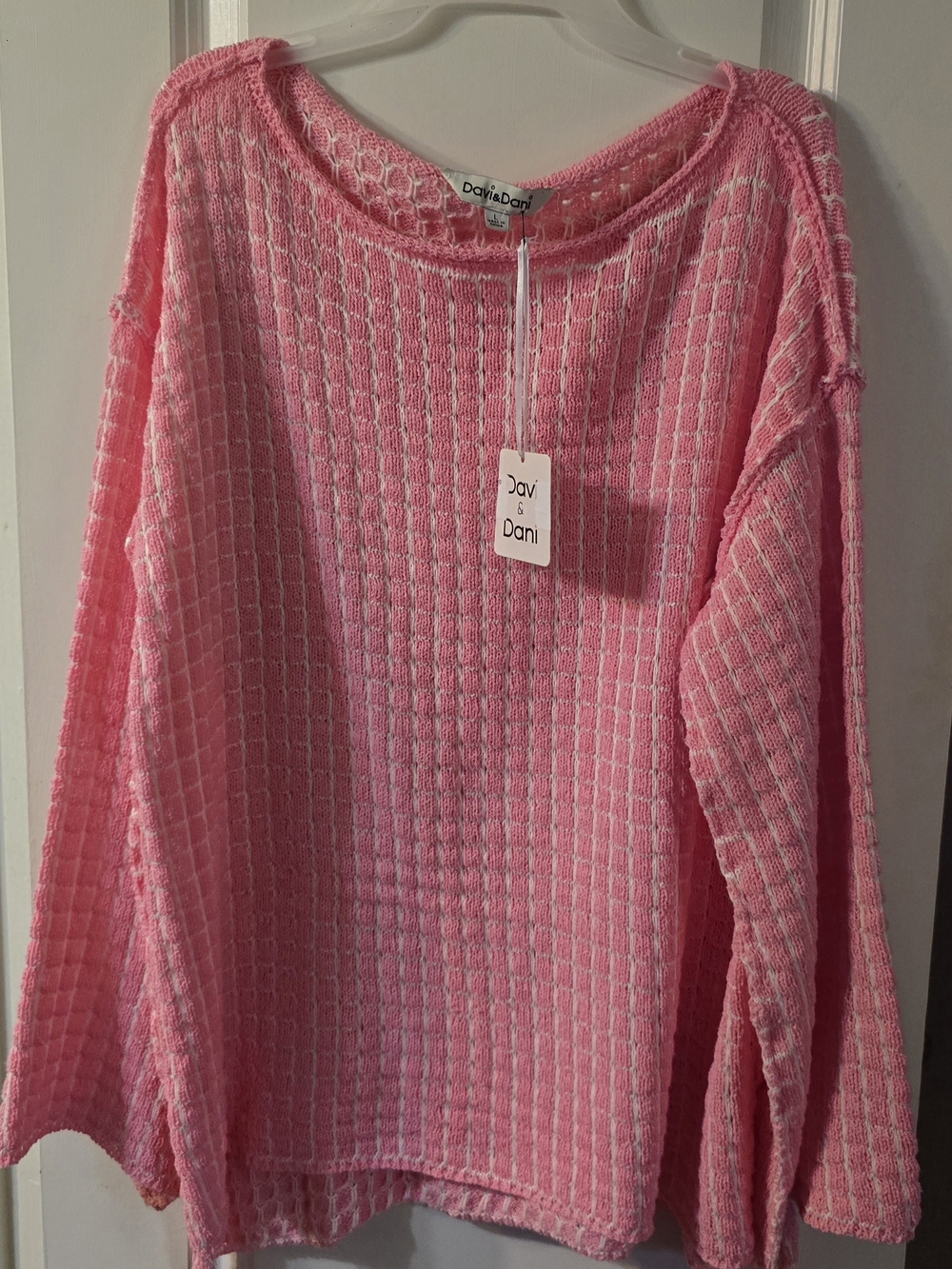 DAVI & DANI Pink Waffle Knit Women's Sweater